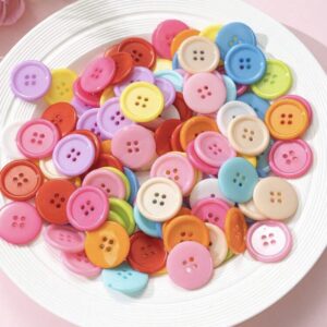 Rainbow coloured round buttons, 15mm, plastic/resin