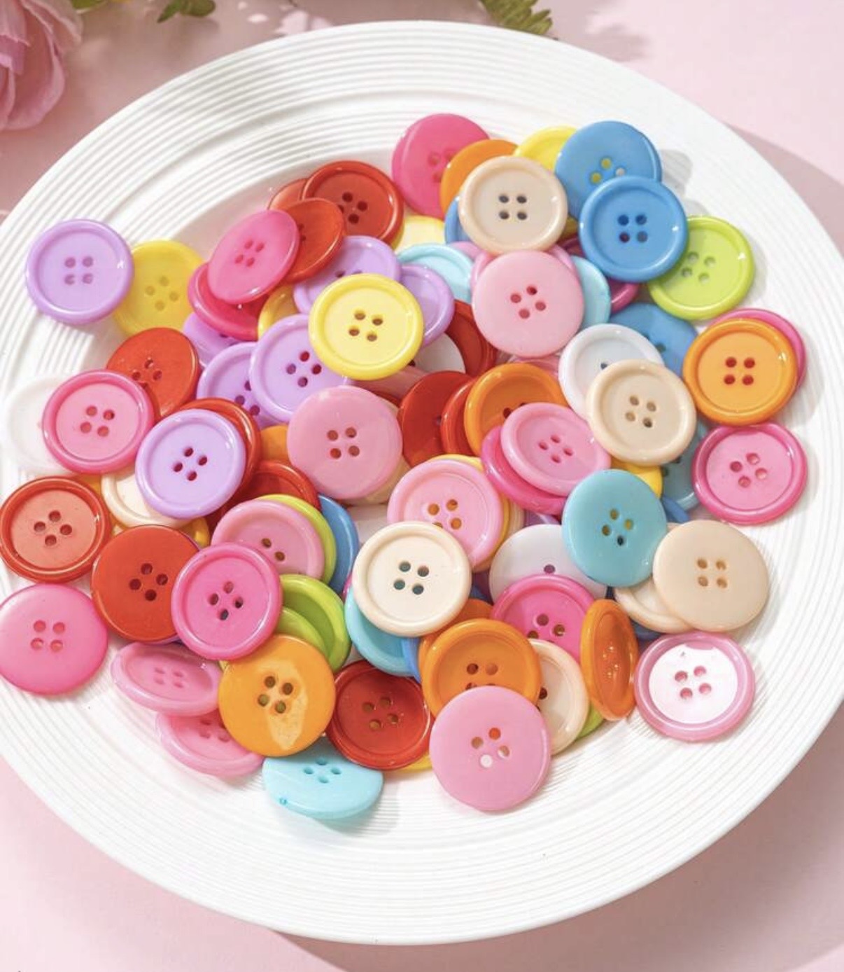 Rainbow coloured round buttons, 15mm, plastic/resin