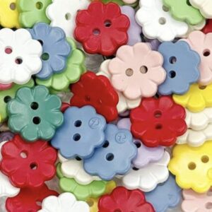 Rainbow coloured 8 petal flower buttons, 15mm, plastic/resin