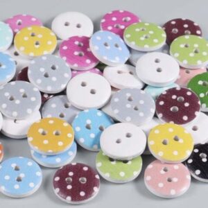Mixed polka dot round buttons, 15mm, wooden