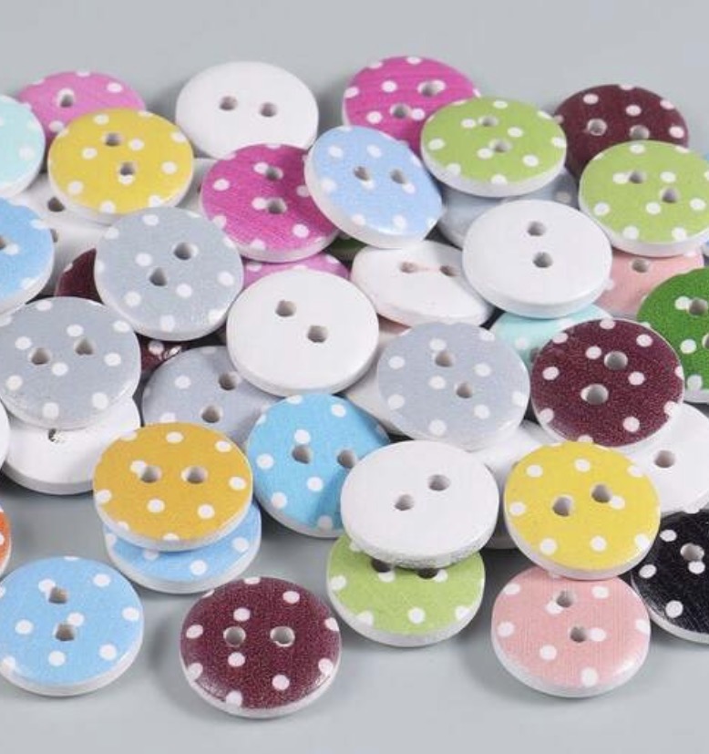 Mixed polka dot round buttons, 15mm, wooden