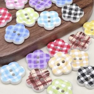 Mixed patterned flower buttons, 15mm, plastic/resin